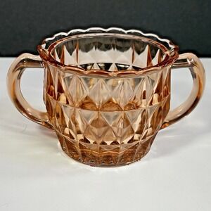 Windsor Pink Depression Glass Sugar Bowl Open Two Handle Jeannette Vintage